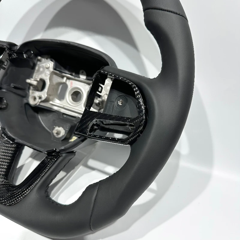 Full Leather Gloss Black Trim Perforated Leather Custom Sport Steering Wheel Fits Dodge Charger Challenger Hellcat Jeep