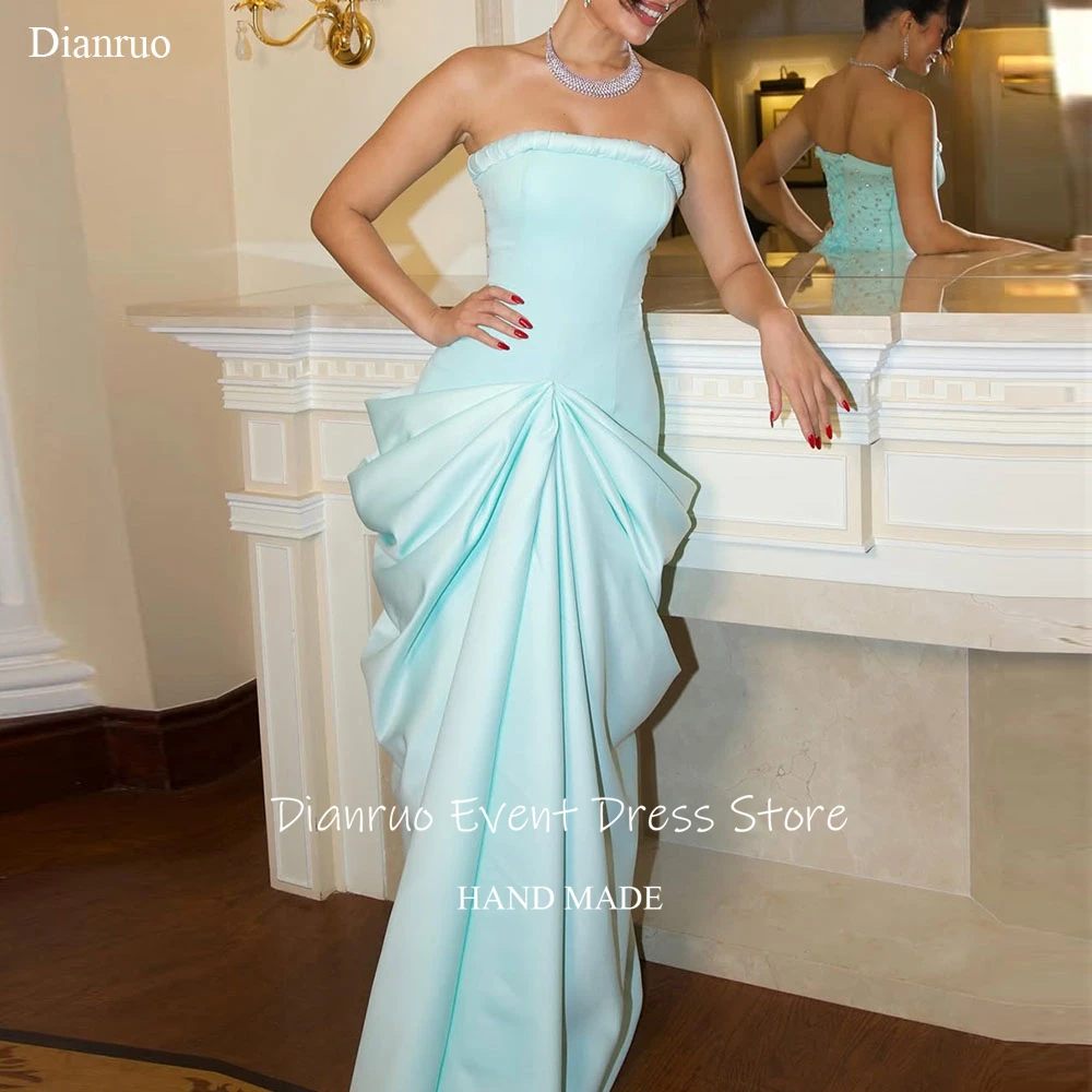 

Dianruo Mint Green Satin Evening Dresses Mermaid Pleated Robe De Soirée Femme Strapless Beaded Special Occasion Gowns Customized