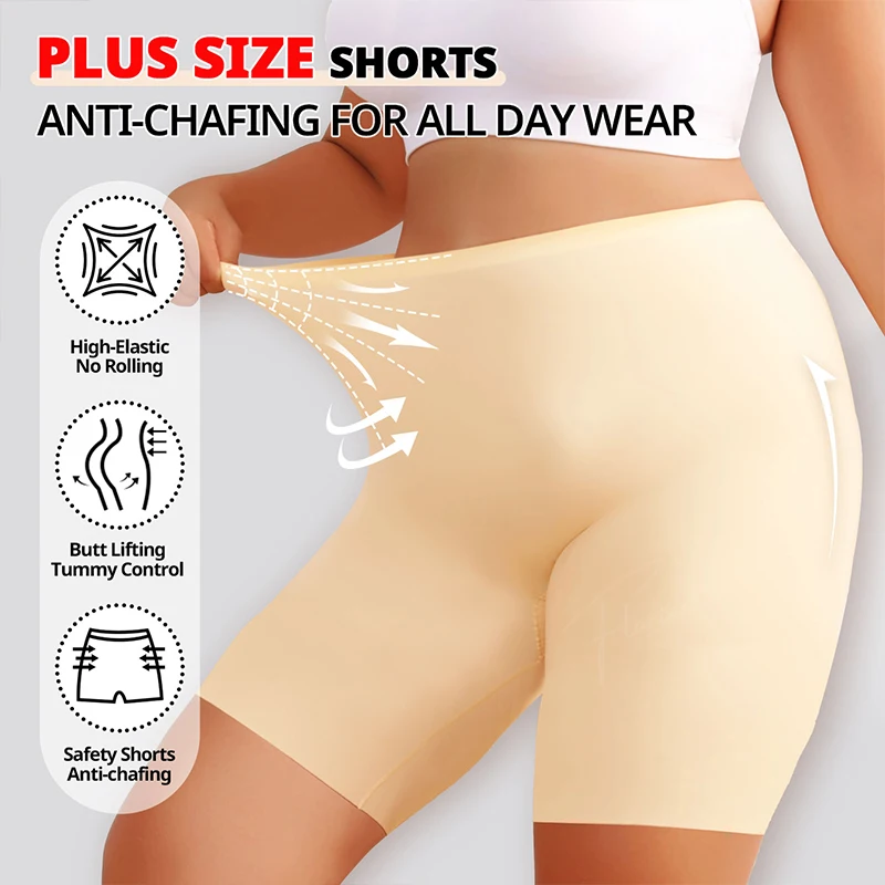 Flarixa Plus Size Oberschenkel-Shorts für Damen, hohe Taille, Sicherheitshose unter dem Rock, hochelastisch, Anti-Scheuern, Boxershorts, Yoga, Boyshorts