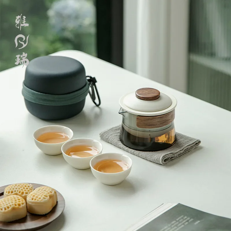 

1 миска, 3 чашки, набор чайников и чайных чашек в стиле дзен, домашний набор для приготовления чая, дорожный чайный сервиз, портативная сумка, китайские наборы чайной посуды