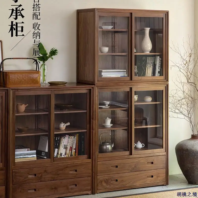 New Chinese solid wood bookcase combination