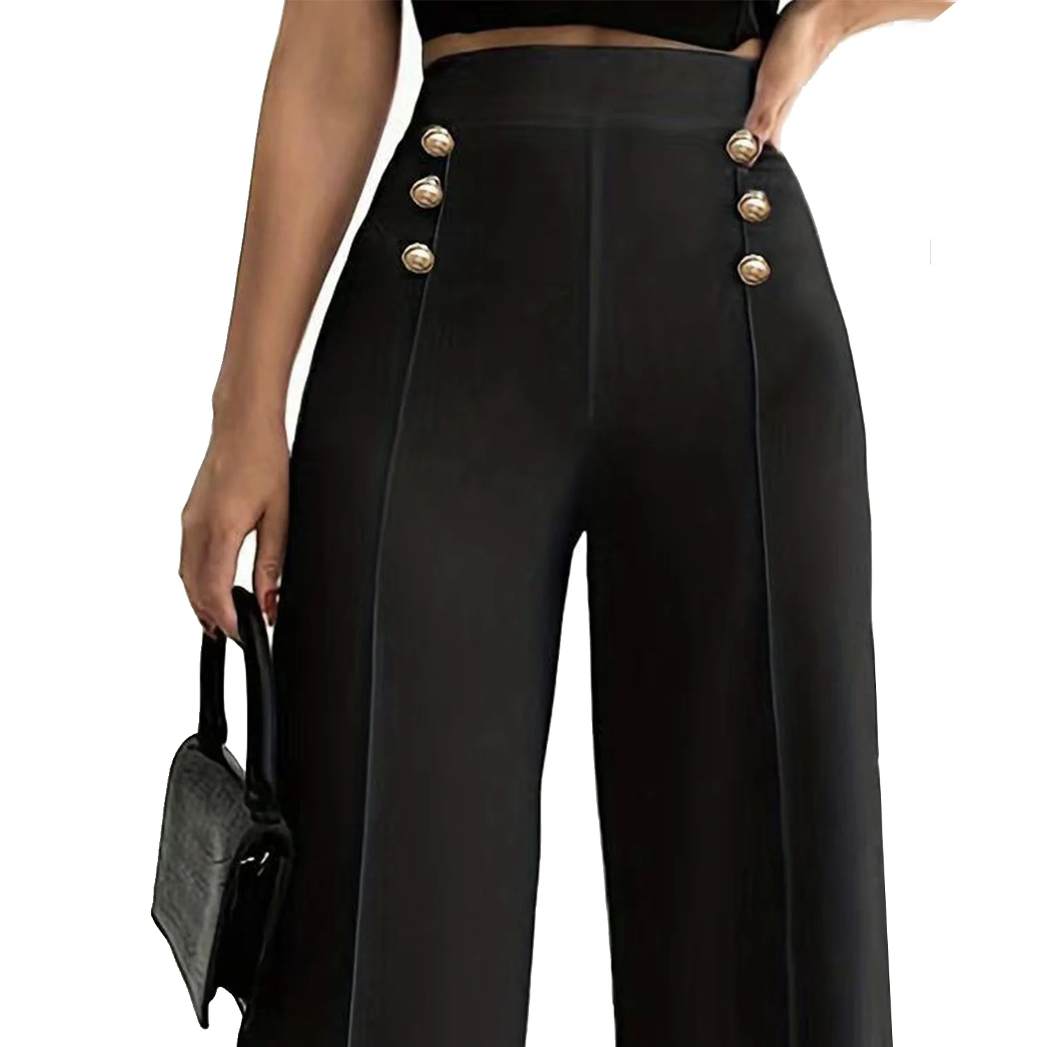 High-Waist Wide-Leg Pants Comfortable Loose-Fit Cut Women's Clothing Office Ladies Fashion Loose Suitrousers Streetwear