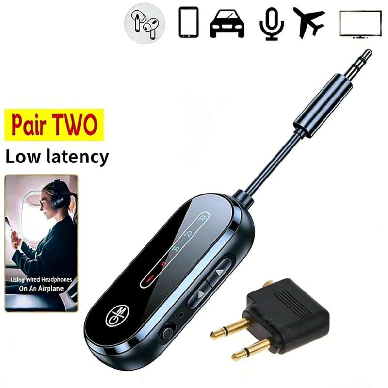 Bluetooth 5.4 Transmitter Receiver 2 in 1 Low Latency Dual Connection 3.5mm AUX Adapter for Car TV Airplane Headphones