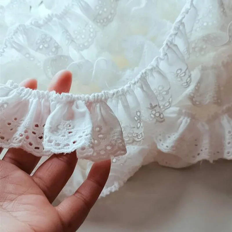 Tecido de renda bordado algodão branco, DIY Applique Collar Trim, fita costura guipure, pano de casamento, vestidos femininos, luxo, 4cm de largura