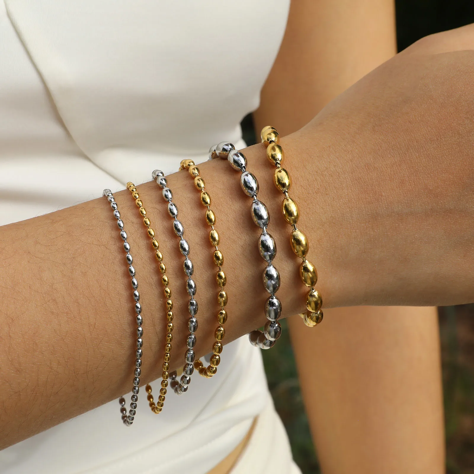 

2024 Dainty 2MM/3MM/5MM Beads Chain Bracelets for Women,Gold Color Plating Charm Choker Links Wristband Bracelet Birthday Party