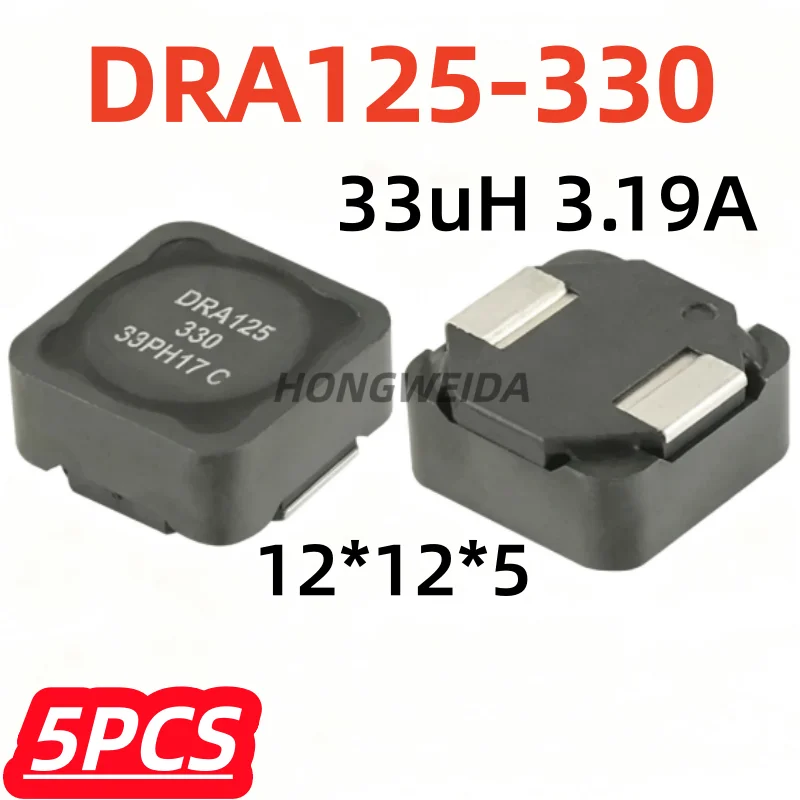 5Pcs/lot 100% New DRA125-330 Molding Choke Inductance 33uH 3.19A 3A High Efficiency Shield Drum Core Power Inductor DRA125 330