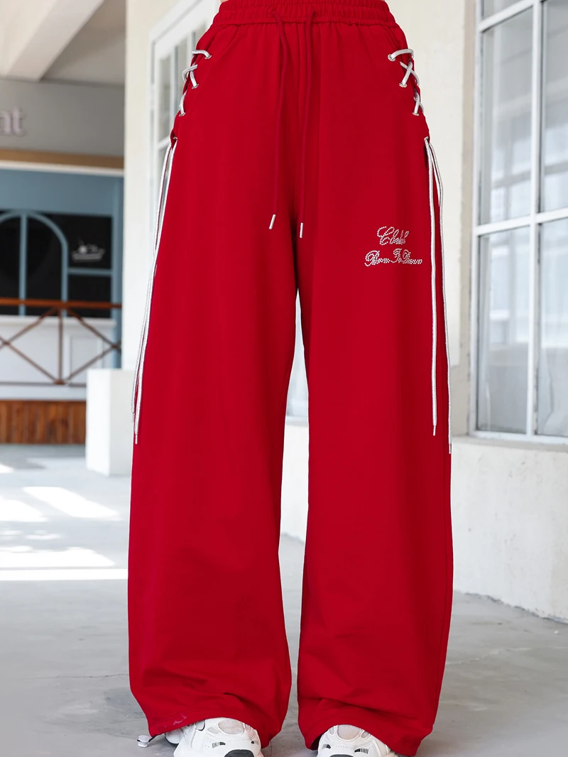 2026-new-high-waist-drawstring-wide-leg-pants-women's-loose-slimming-casual-sport-long-pants-square-dance-cotton-polyester