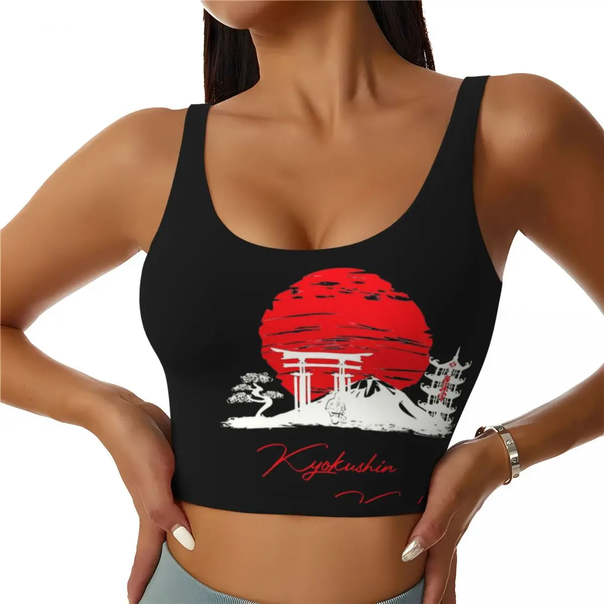 

Custom Women Kyokushin Karate Landscape Sports Bras Martial Arts High Impact Gym Workout Yoga Crop Tank Tops