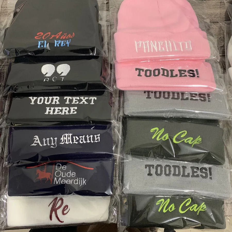 Personalisierte benutzerdefinierte Beanies Hüte mit Stickerei Text Logo für Männer Frauen warme Winter gestrickte Manschette Beanie Cap Dropshipping – Detail 9