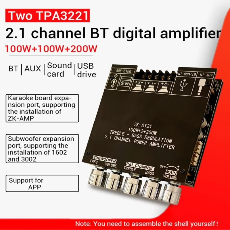 

Professional Digital Amplifiers 2.1 Channel Bluetooth-compatible Amplifier Board Two TPA3221 100W+100W+200W Subwoofer P9JD