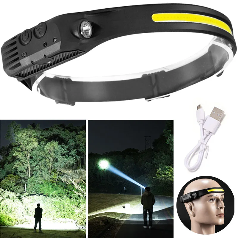 

COB LED Headlamp USB Rechargeable Camping Light Head Flashlight Waterproof Outdoor Sensor Headlight Head Torch Fishing Lantern