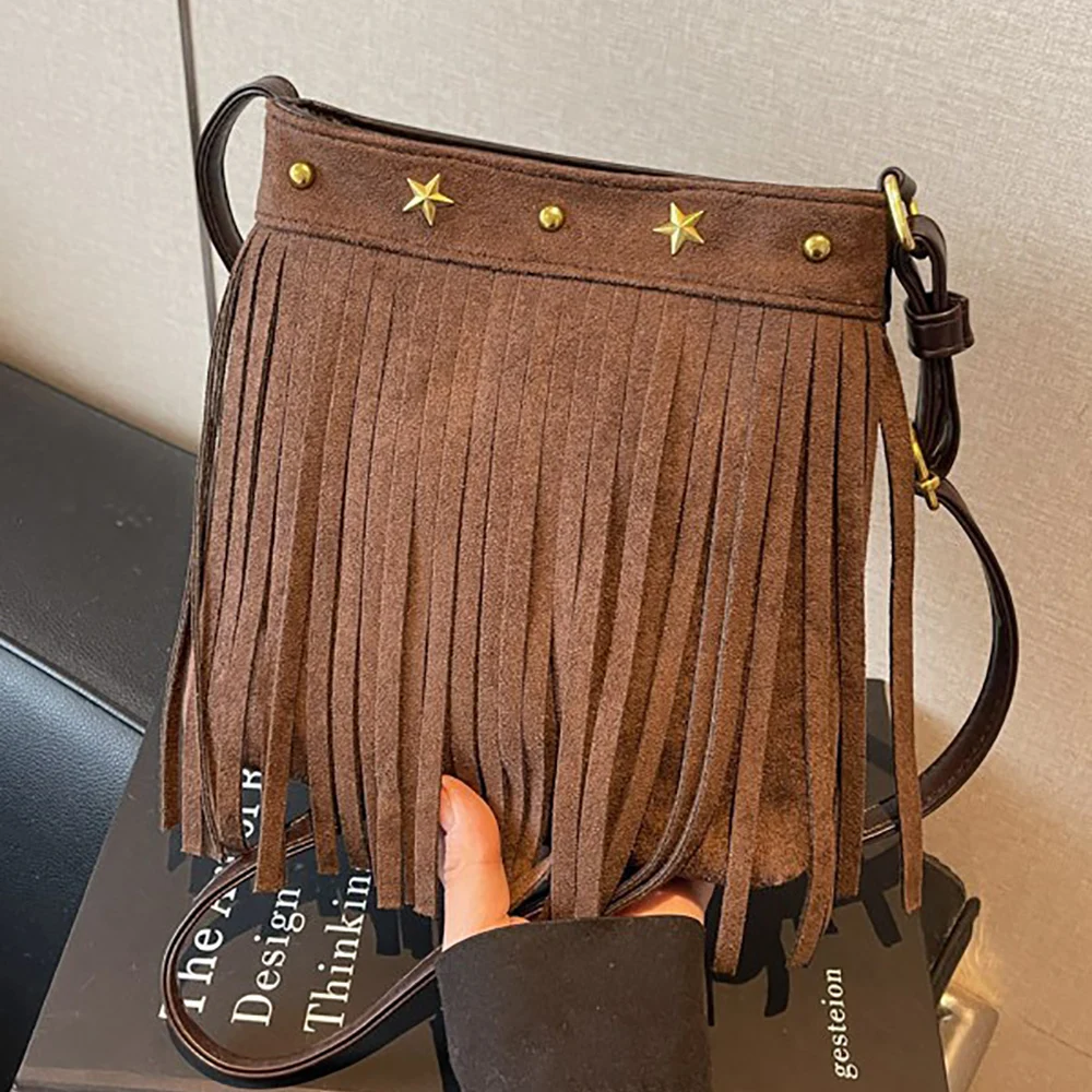 

Женская сумка через плечо с кисточками и заклепками по индивидуальному заказу, осенне-зимняя однотонная мягкая сумка на одно плечо, шикарные универсальные пакеты