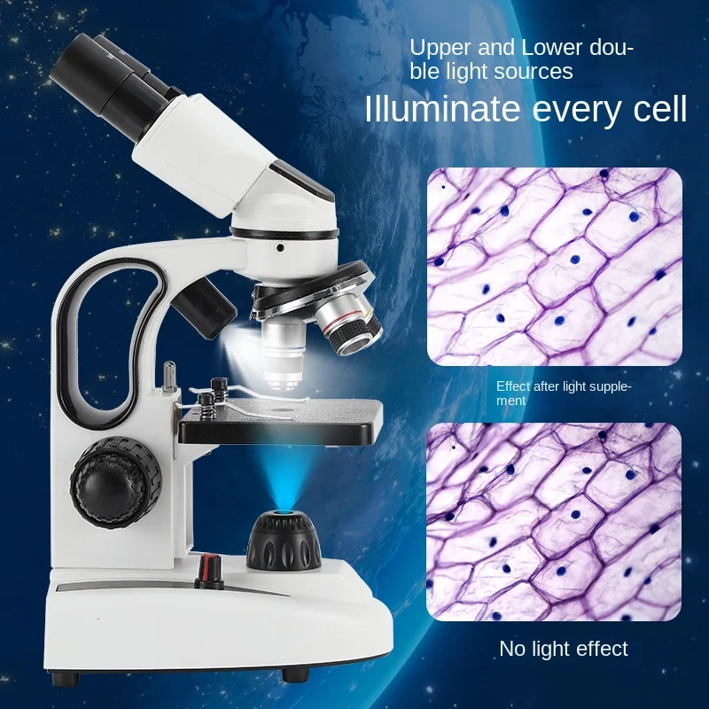 40X-1000X composite binocular microscope, dual LED illumination, with microscope slide, mobile phone holder, sample