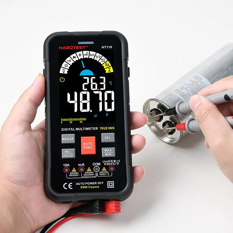 

Цифровой мультиметр HABOTEST HT116, тестер 9999 отсчетов, мультиметр с конденсатором напряжения постоянного/переменного тока, NCV Гц, тестер с большим экраном