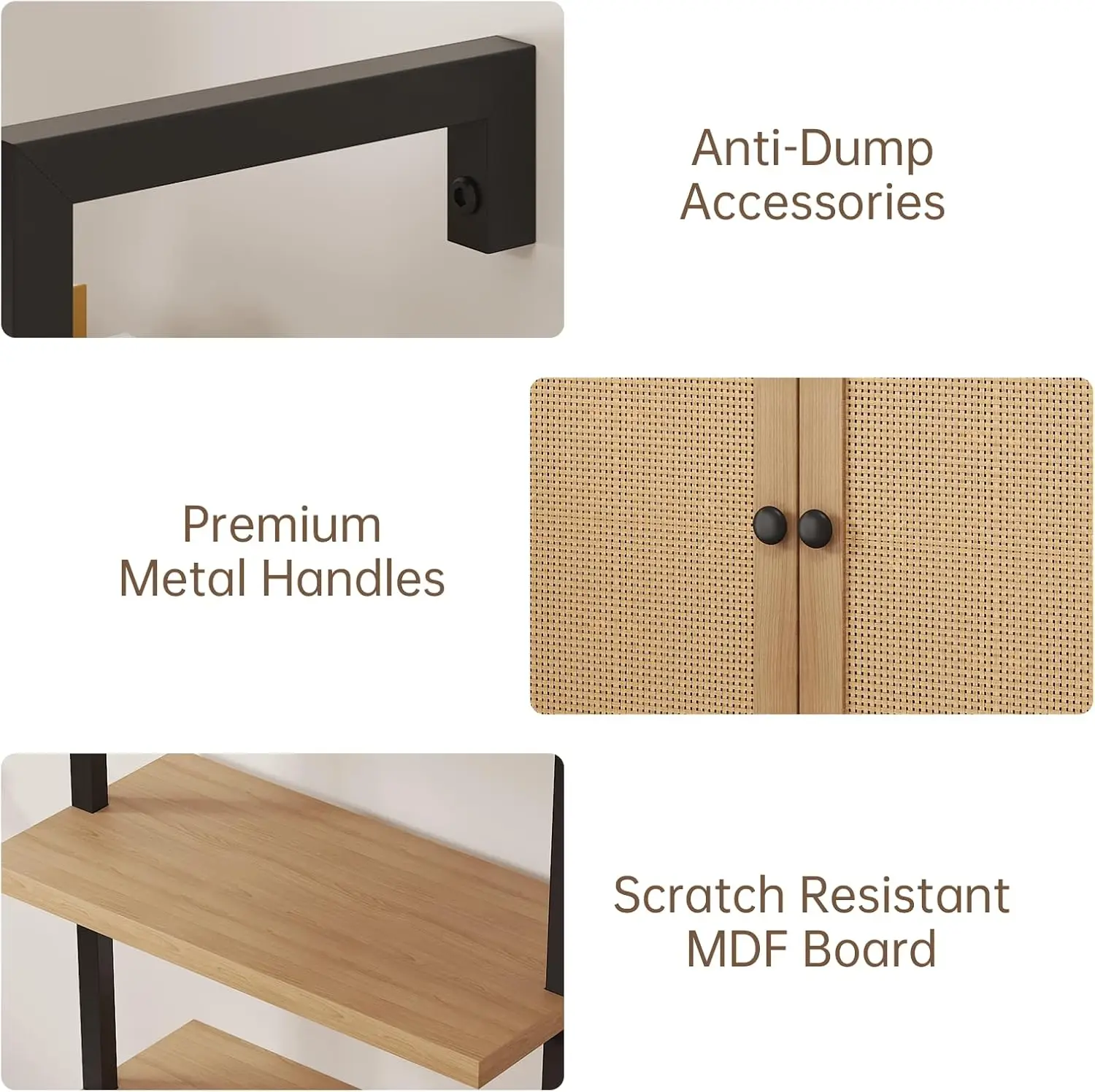 4-уровневая книжная полка из ротанга с металлическим каркасом, настенный высокий книжный шкаф для гостиной, домашнего офиса, спальни – дуб