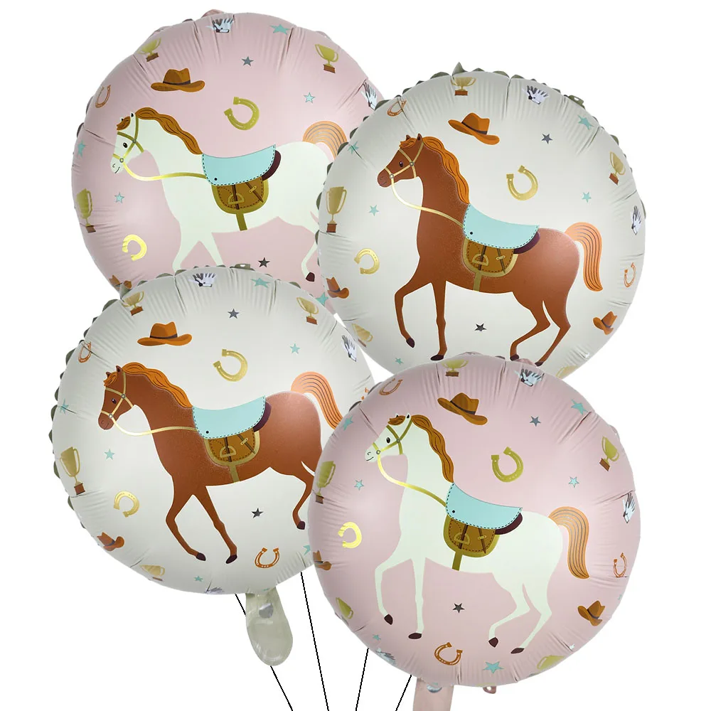 1-5 Stück Pferd Geburtstagsballon Runder Folienballon Pferde-Themen-Dekorationen für Teenager-Mädchen Babyparty Geburtstagsfeier Dekoration