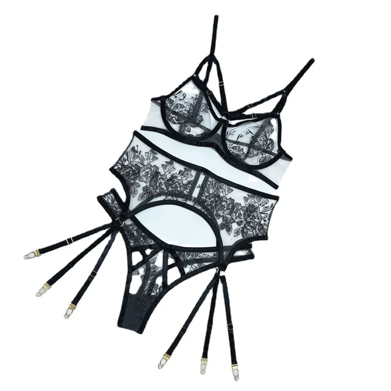 Sexy Floral Black Bikini Bra Set See through Ultra-Thin Underwear Lingerie for… - Image 6