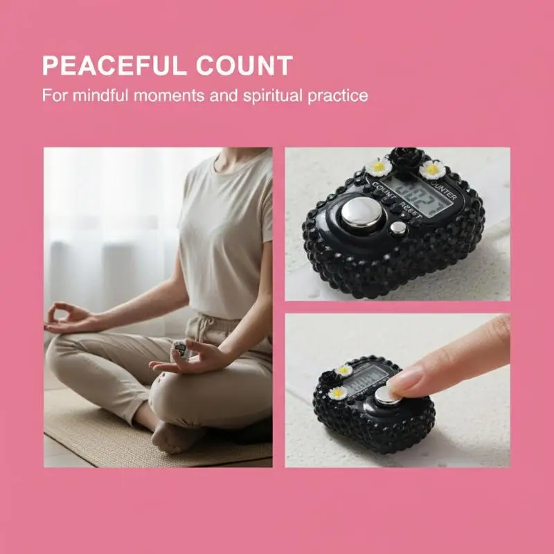 Rhinestone Flower Finger Counter - Sparkling Crystal Resettable Clicker Ring, Tally Counter for Prayer Fitness & Meditation