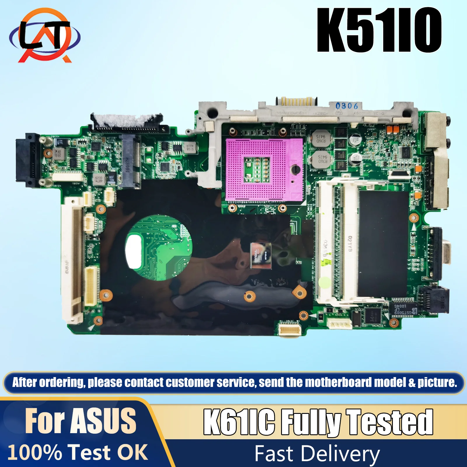 For ASUS K51IO K61IC Mainbord REV2.0 Motherboard 60-NXXMB1000-A05 69N0GWM10A05 Fully Tested