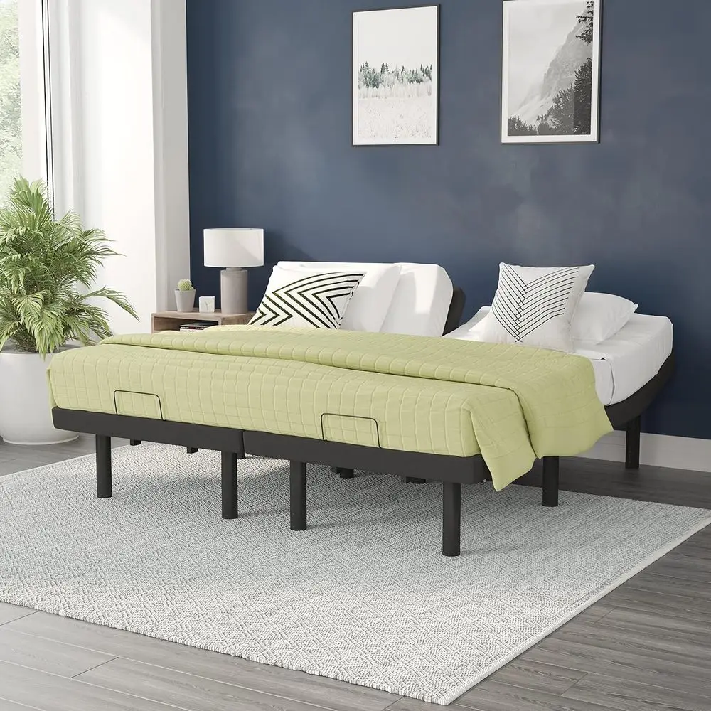 سرير EMMA + OLIVER Twin XL أسود قابل للتعديل مع مسند رأس مستقل ومسند للقدمين - جهاز تحكم لاسلكي