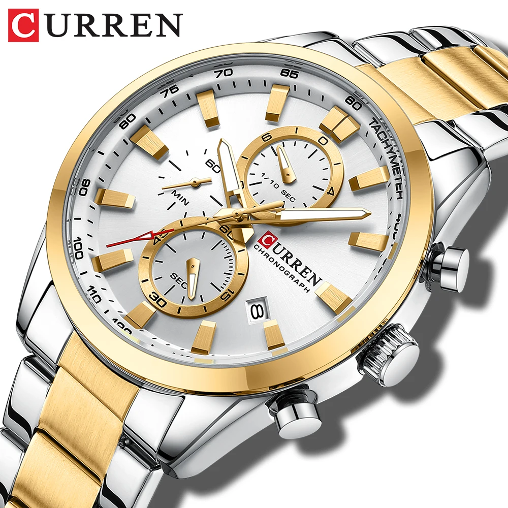 CURREN Quartz Chronograph Wristwatch for Men - Stainless Steel Bracelet and Multifunctional Sports Dial