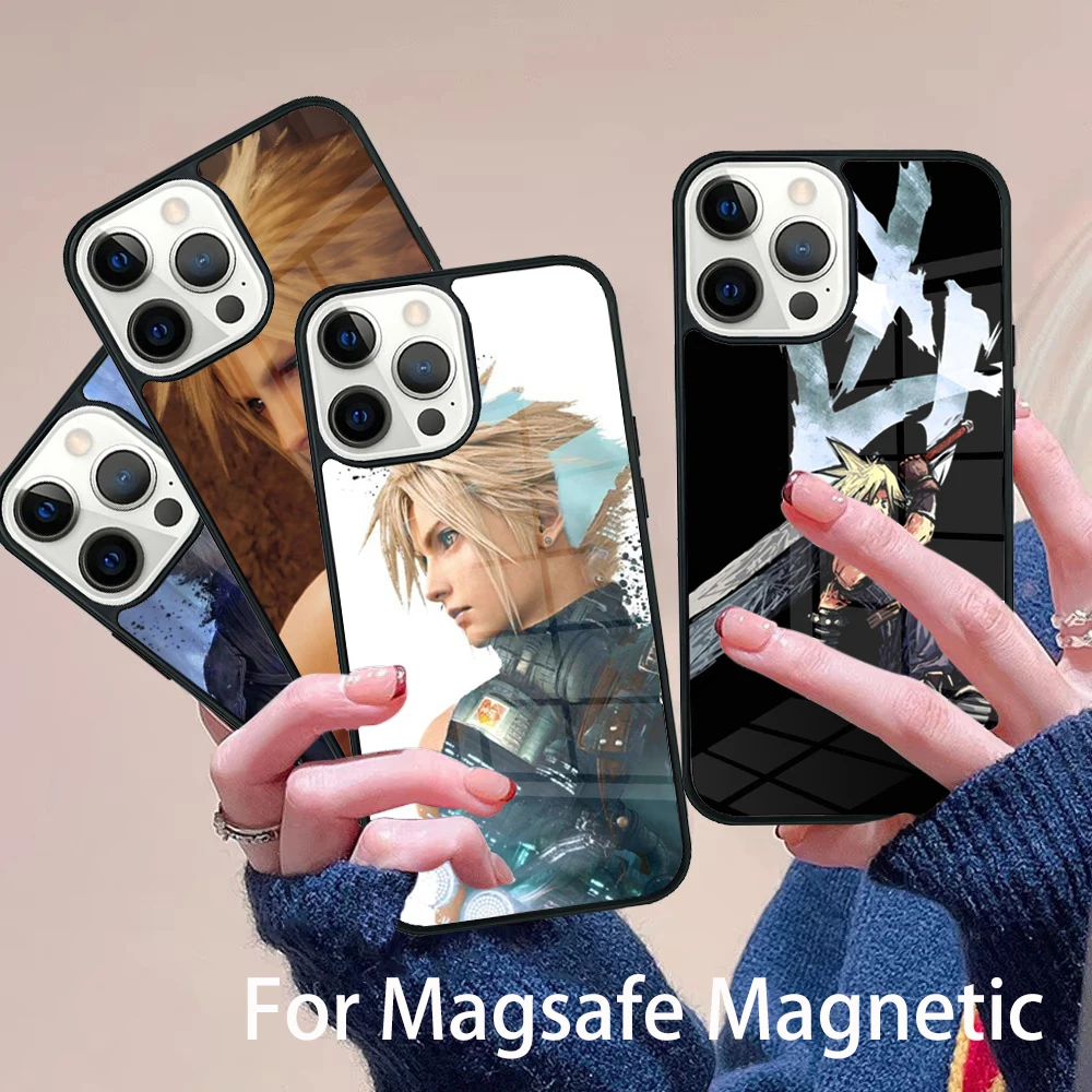 

FINAL FANTASY Cloud Strife Phone Case Magesafe Magnetic Wireless Charge Cover For IPhone 16 11 12 13 14 15 Pro Max Plus Mini