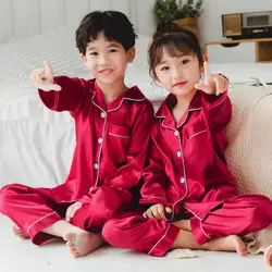 1Set Spring Children's Clothing Sets Imitation Silk Boy Sleepwear LongSleeved Pants Clothes Kids Pajamas Set Baby Girls Pyjamas