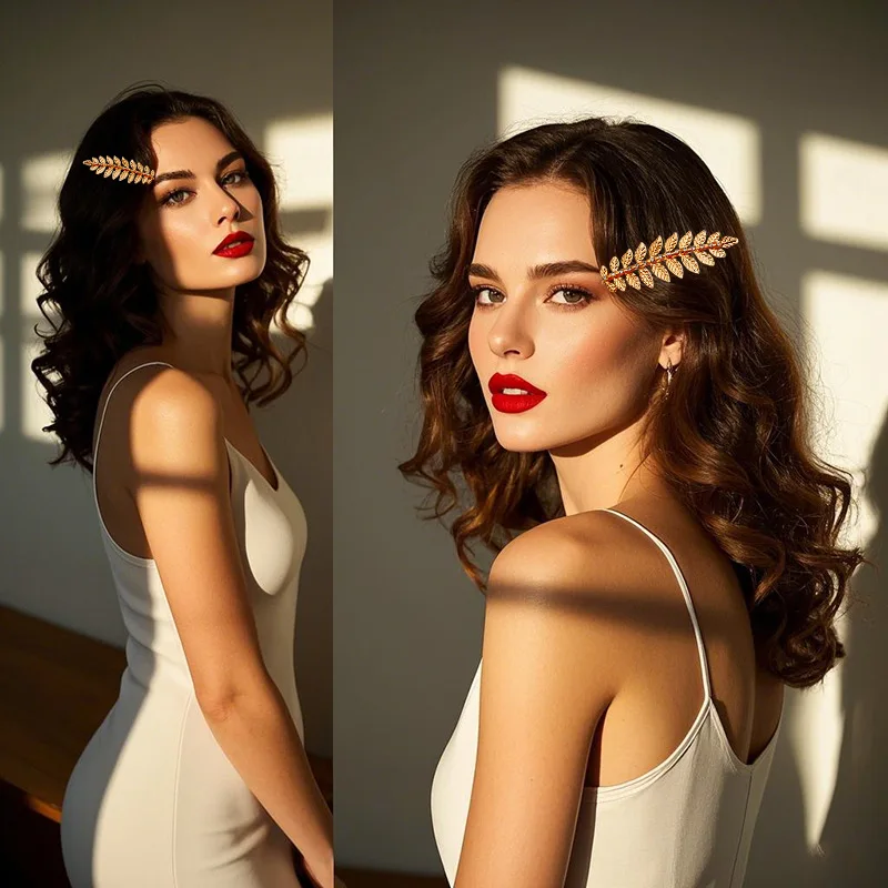 مشبك شعر بورق ذهبي مرصع بالكريستال، إكسسوار شعر عروس رومانية على الطراز الأوروبي والأمريكي