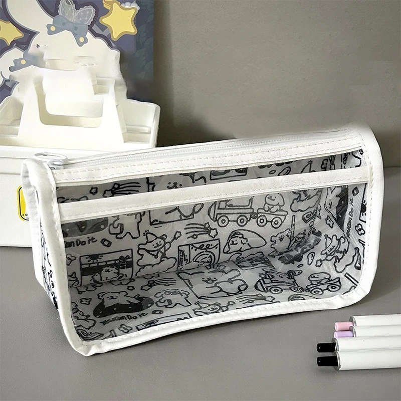 Cartoon Cute Line Dog Pen Bag Large Capacity Translucent Stationery Storage Bag Student Supplies Gift