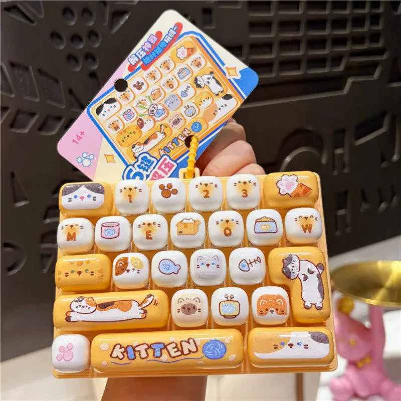 26 Keys Cartoon Animal Mini Keyboard Pop It Fidget Toy Portable Push Bubble Stress Relief Keychain Sensory Squeeze Toy Gift
