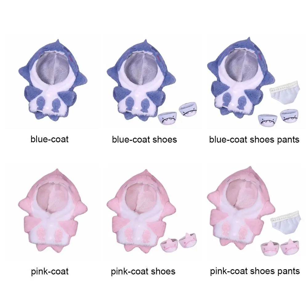 Vestiti per bambole creativi da 20 cm Cappotto di squalo cartone animato rosa blu Accessori per bambole Felpe con cappuccio in peluche in miniatura Gioco di vestizione che cambia