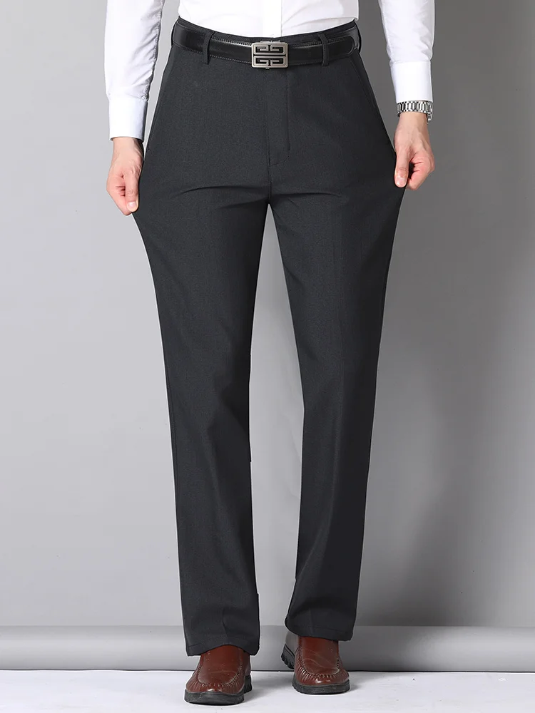 Autumn Winter Men's Business Pants Loose Straight Formal Classic Solid Color Work High Waist Black Trousers Men Plus Size 40