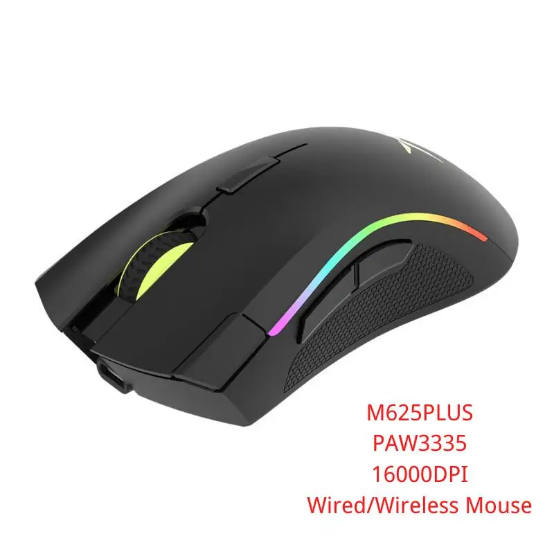 

Top M625PLUS Wireless Ergonomic Gaming Mouse Dual Mode PMW3335 16000DPI RGB Mice 7 Progammable Buttons For Computer Gamer