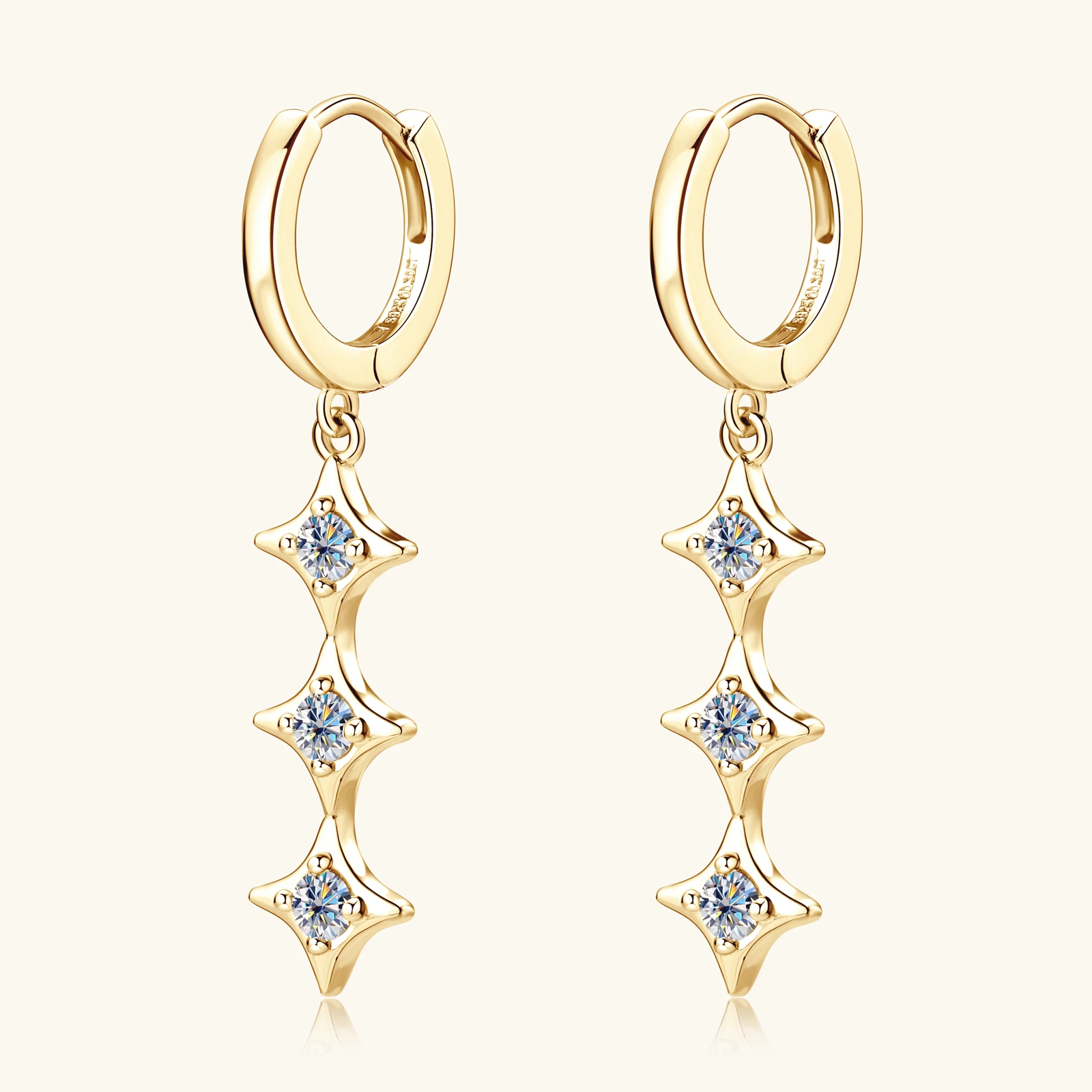 Sweetrain 18K Gold Plated Moissanite Drop Earrings 925 Sterling Silver Long Dangle Huggie Earrings for Women Trendy Jewelry 2024 image 3