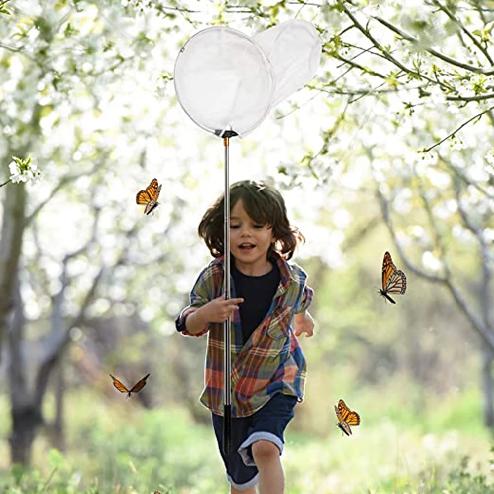 Filet à mailles télescopique en acier inoxydable, équipement de pêche portable pour enfants, jardin extérieur