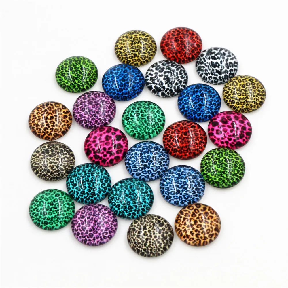 8mm 10mm 12mm-25mm Leopard print Photo Glass Cabochons Mixed Color Cabochons For Bracelet earrings necklace Bases Settings