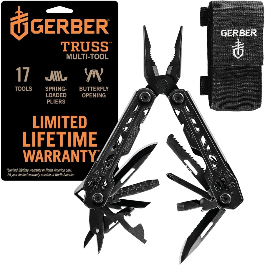 Gear Truss 17-in-1 EDC Needle Nose Pliers Multi tool - includes Pocket Knife Screwdriver and Bottle Opener Accessories - Gifts