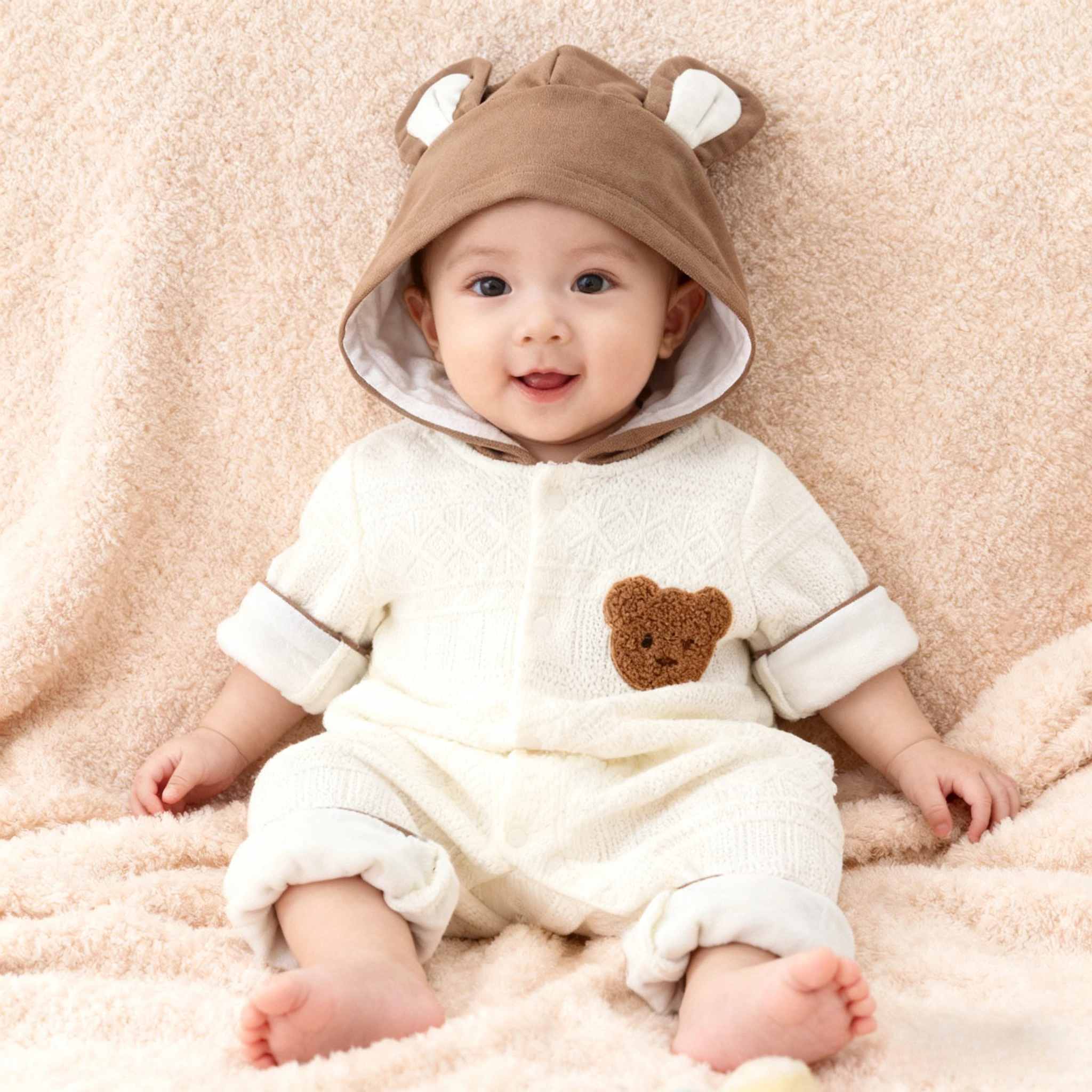 Unisex Baby Long-Sleeve Romper Clothing for Spring Autumn  Boys Girls Cute Hooded Romper for Infant  Outdoor Wear