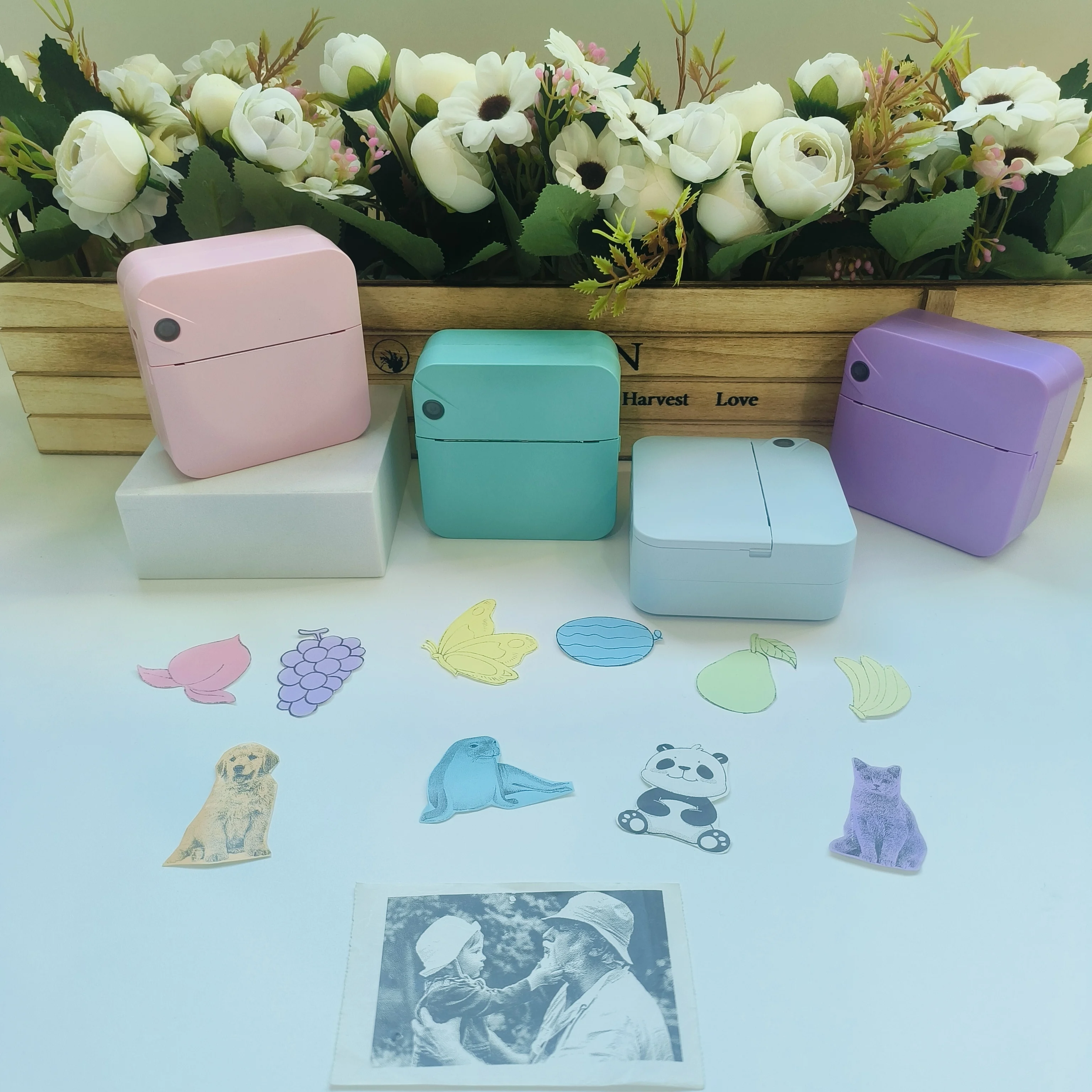 

Portable Multifunction Mini Wireless Thermal Printer with 6 Rolls Color Paper & 6 Rolls Stickers for Photo/Label/Note Printing,