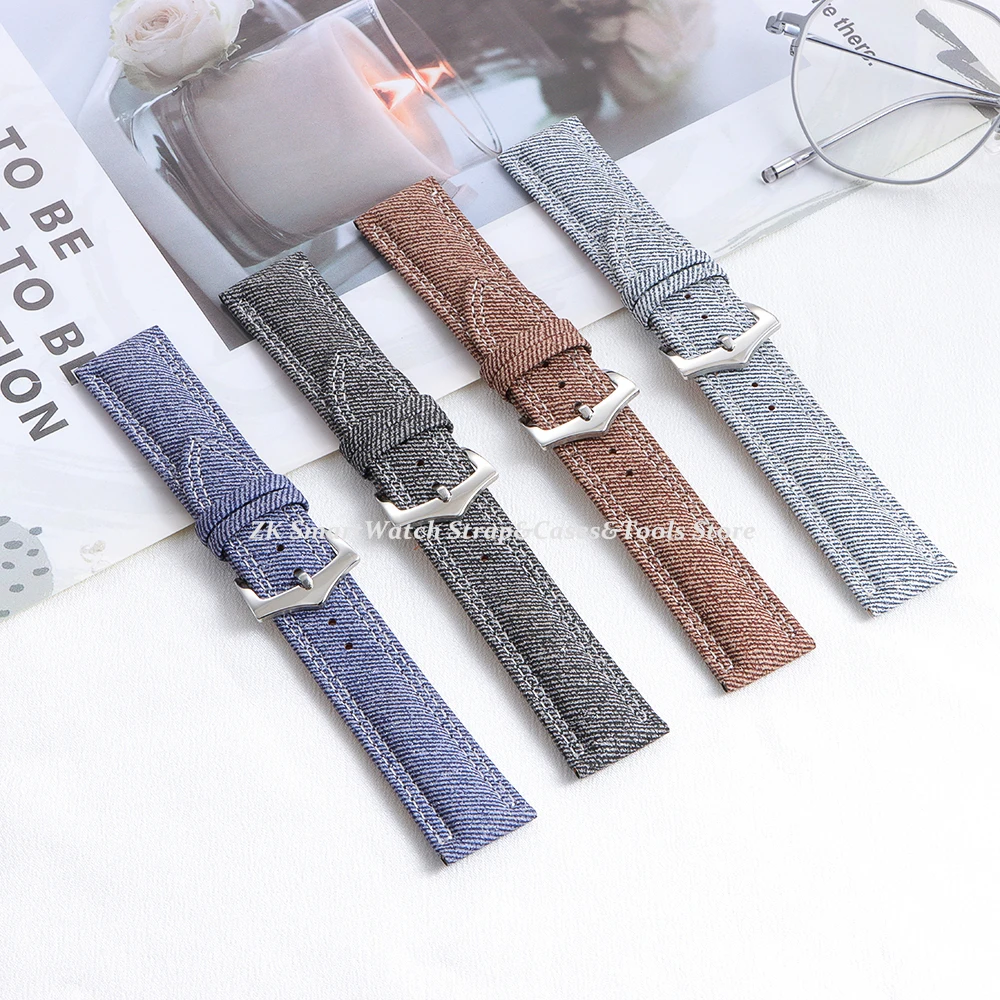 Durable Soft Denim Canvas Leather Watch Band 18mm 20mm 22mm for Omega Fashion Straps for Men Women Bracelet with Multi-Color