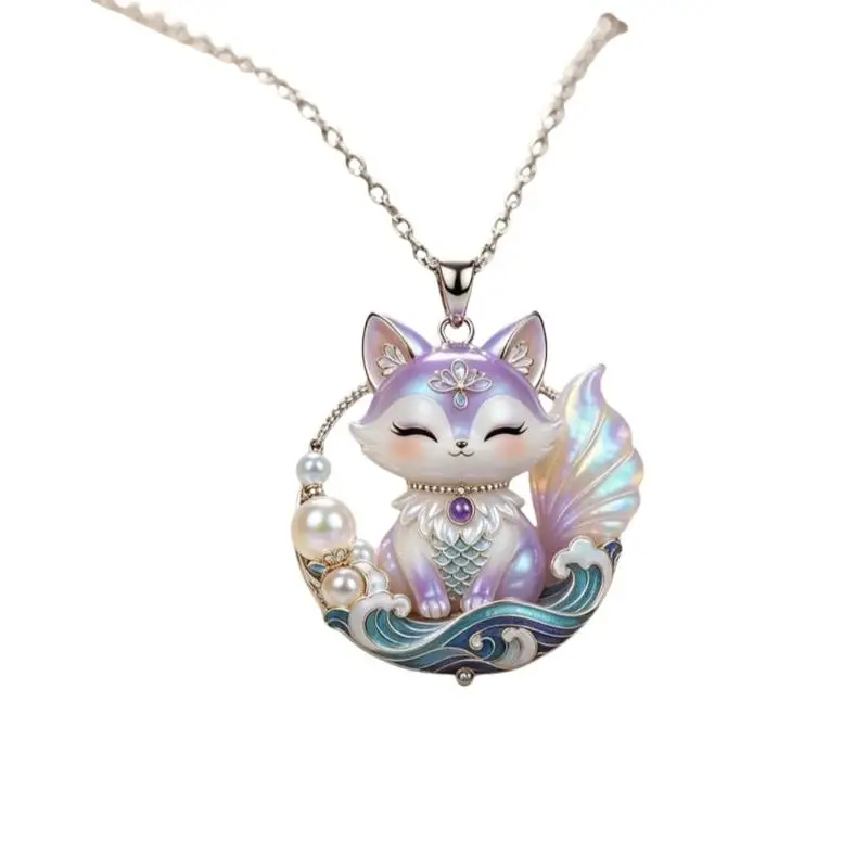 Chinesische Mythologie Neun-Schwänziger Fuchs Emaille-Anhänger Halskette für Frauen und Freundinnen, Trendiger Exquisiter Alltagsschmuck, Geschenke – Detail 9