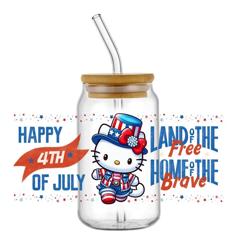 Desain Sanrio Baru Hello Kitty Lucu Populer 3D untuk 16Oz UV DTF Libbey Cup Mug Stiker Transfer Mobil Stiker Bungkus Logo DIY Kustom