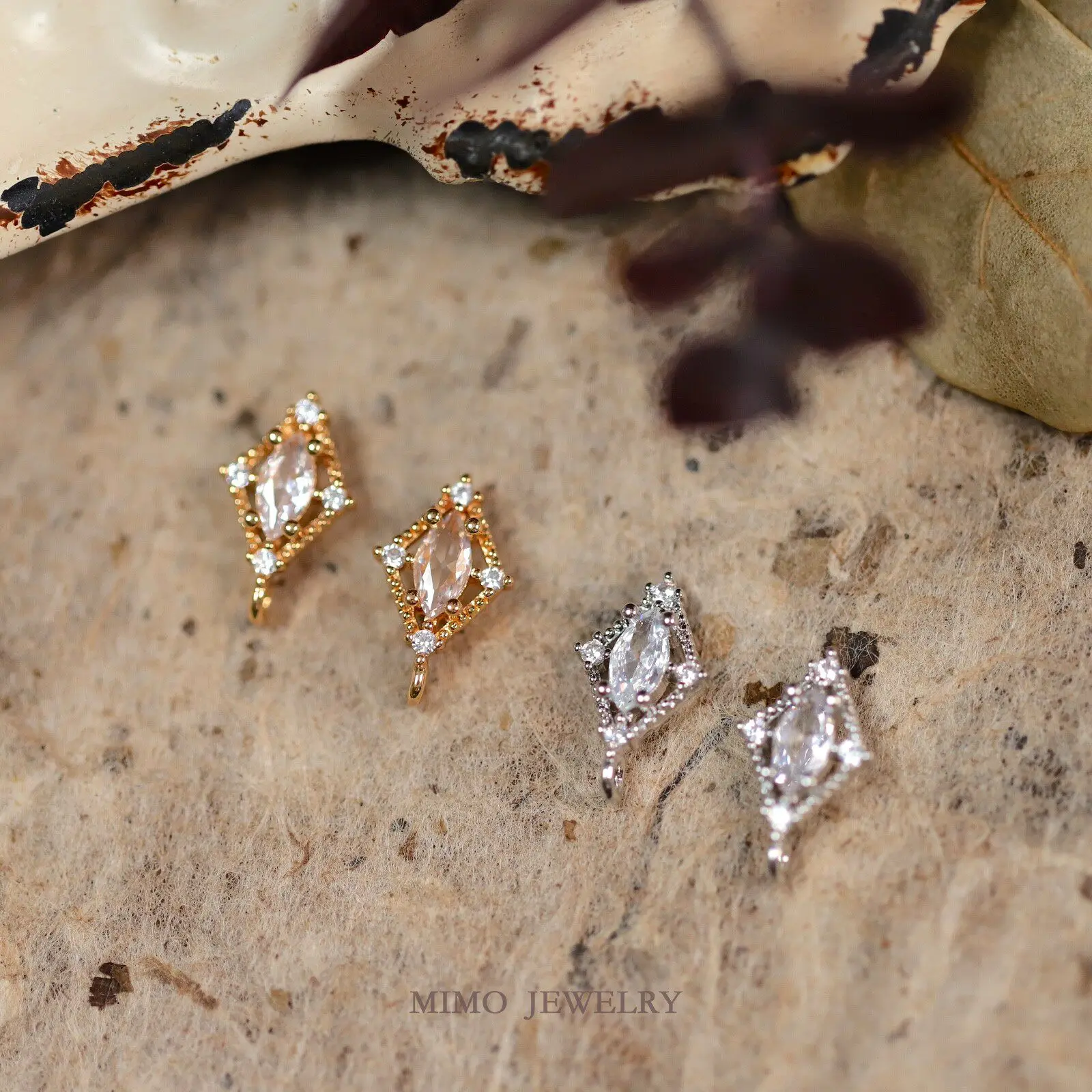 Copper Plated Gold Retro Palace Diamond Shaped Horse Eye Zircon Earrings Clip DIY Earrings Making Supplies Jewelry Accessories