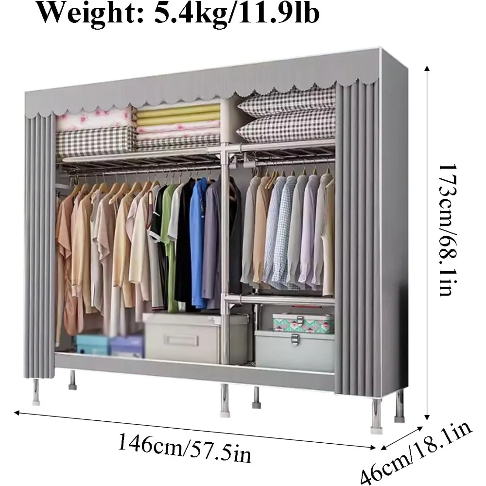 خزانة ملابس محمولة بإطار فولاذي معدني قائم بذاته - حل تخزين قوي وسهل التجميع لغرفة النوم