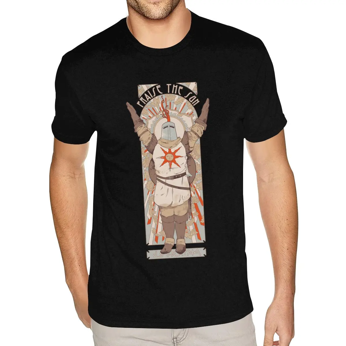 

Мужская футболка с принтом Praise The Sun, выполненная на заказ мягкая хлопковая черная футболка с короткими рукавами и круглым вырезом