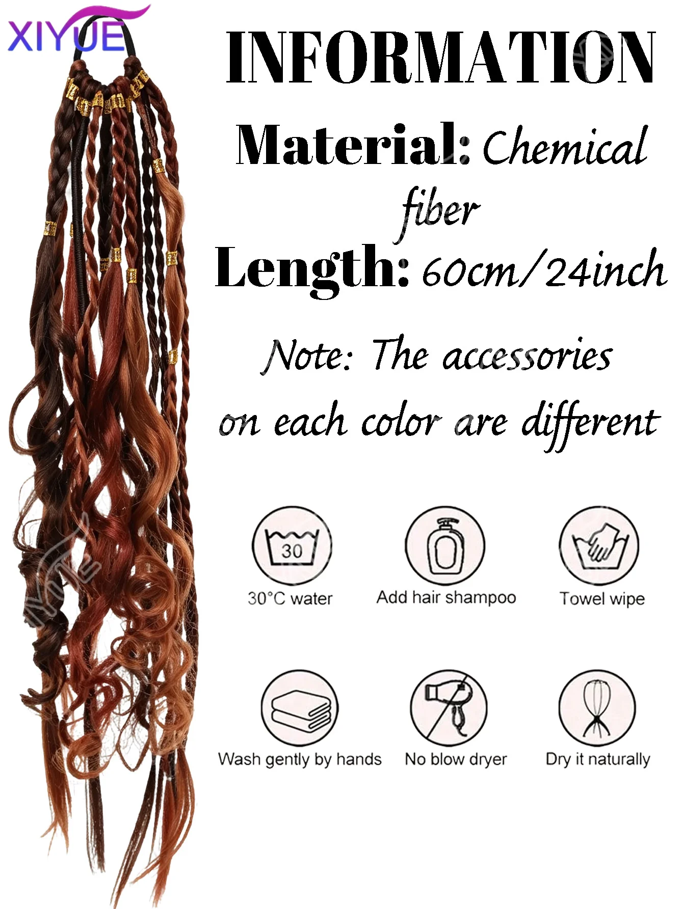 XIYUE Hand-Braided Viking Dreadlock Beaded Synthetic Hairpiece 24