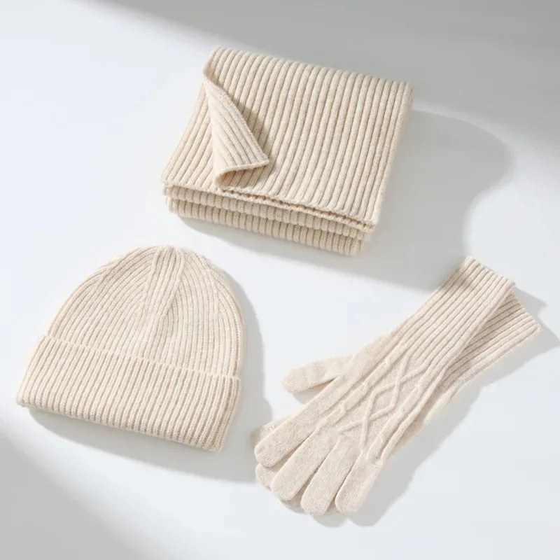 Wool Beanie Scarf And Glove Sets Knit Ribbed Three Piece Set Winter Accessories Fall Colorful Set