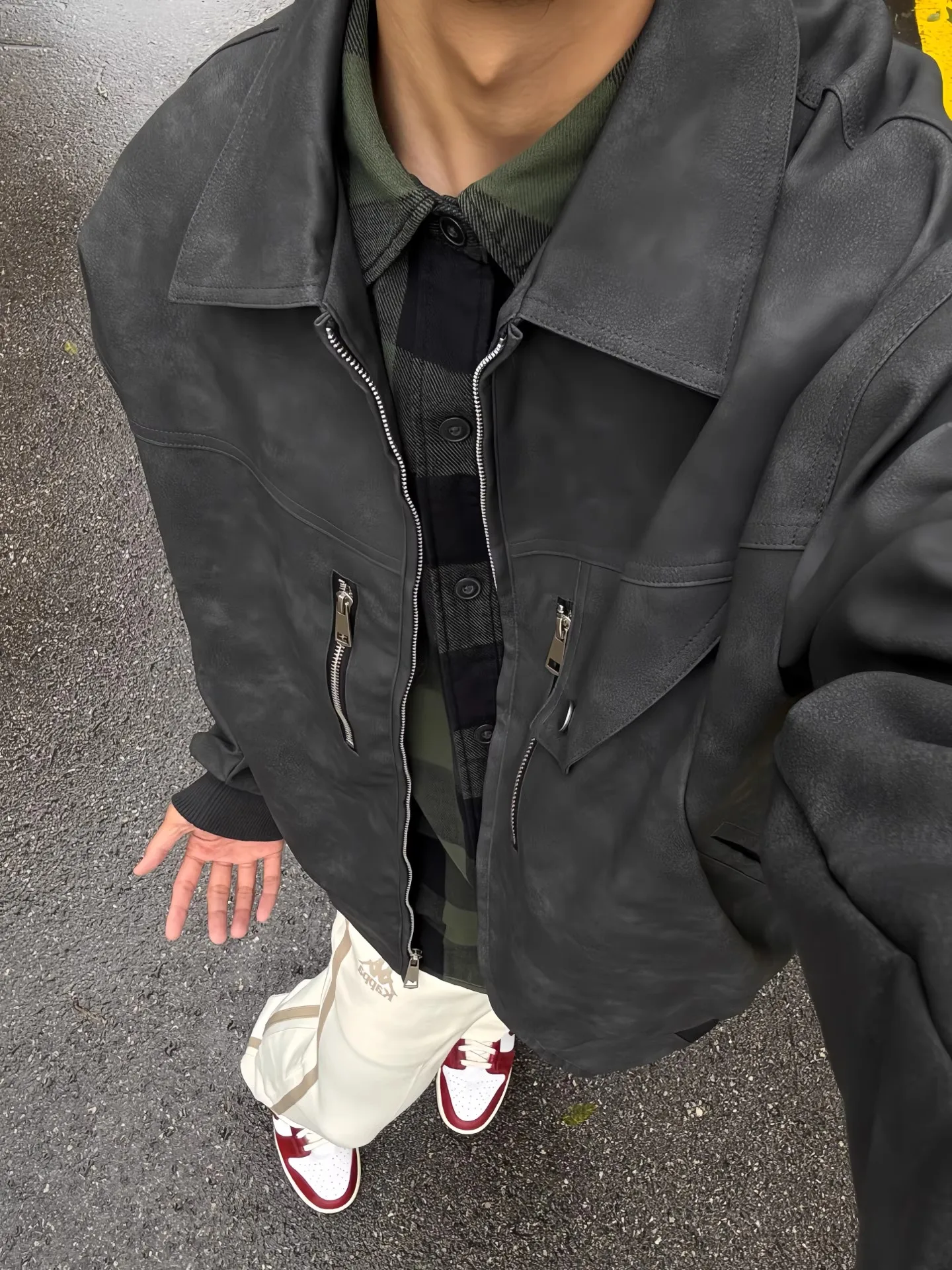 

American High Street PU Leather Jaet Men's ort Sle Faionable Design Autumn Winter Warm Thiened Outerwear Coat