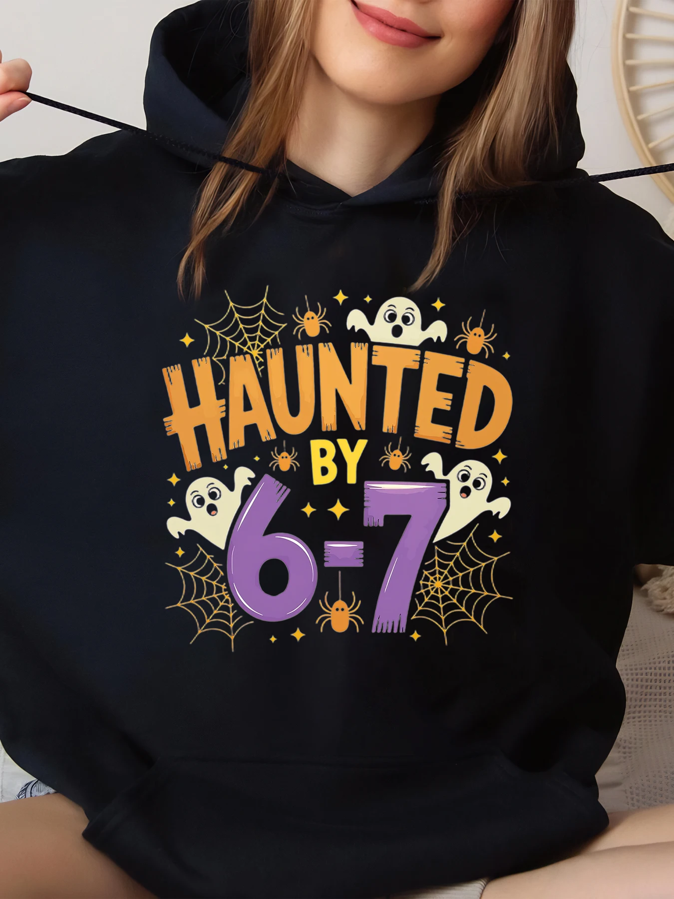 

Толстовка с принтом «Призраки и пауки» на Хэллоуин для женщин и мужчин, праздничный костюм, черный, большой размер