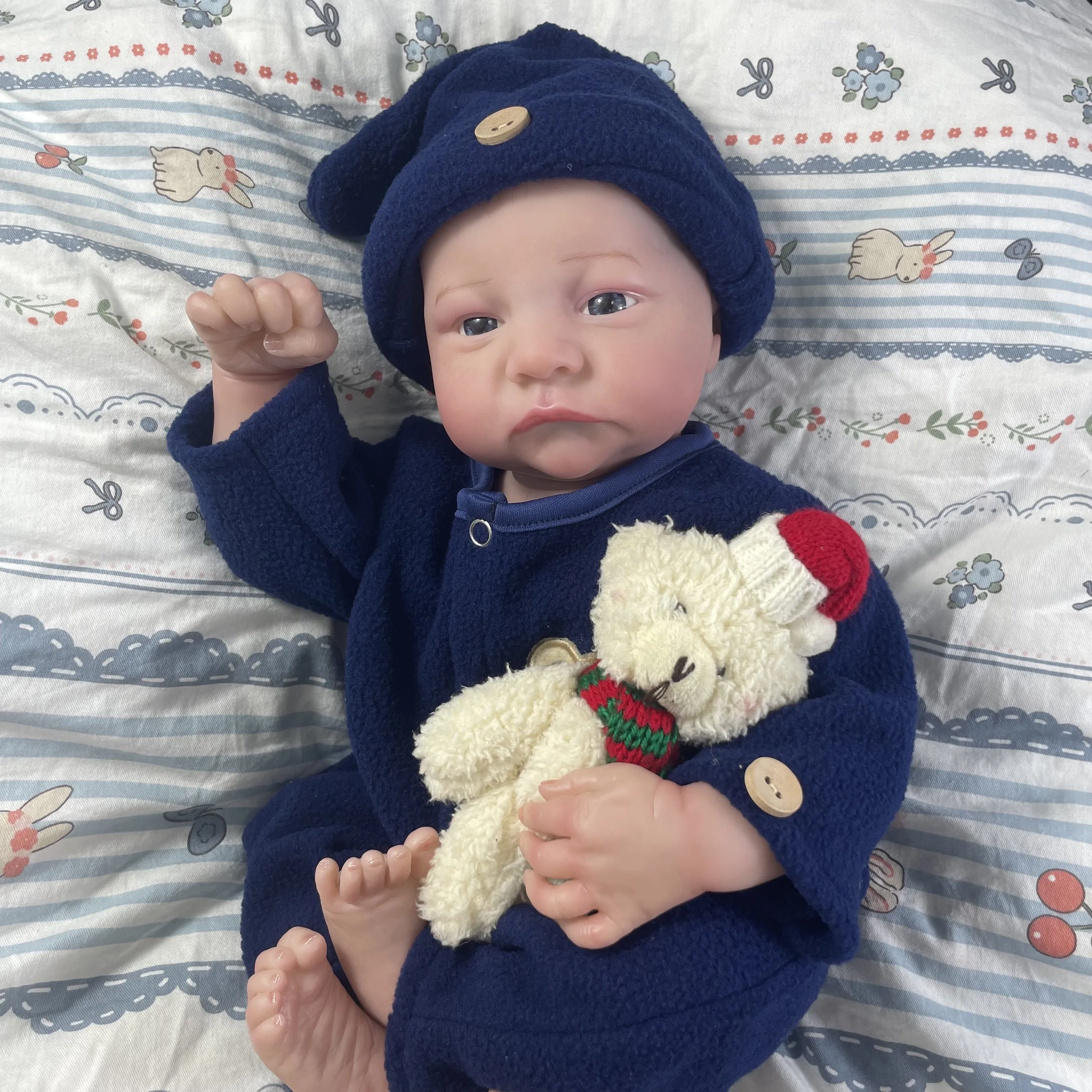

17Inch Finished Reborn Baby Dolls Levi Awake Lifelike Silicone Vinyl Newborn 3D Skin Visible Veins DIY Toys Christmas Gift